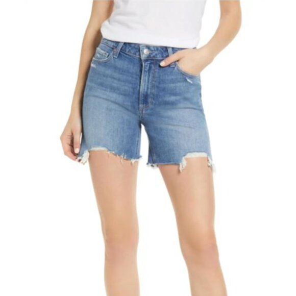 NEW PAIGE Sarah Longline Cut Off Short in Wannabe Distressed w/ dip hem sz 24 - Picture 1 of 16